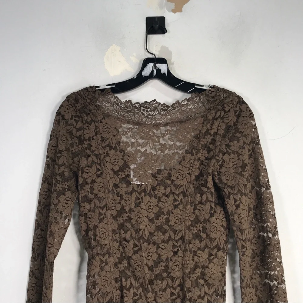 Free People Floral Lace Long Sleeve Top, Women's Size M - Brown